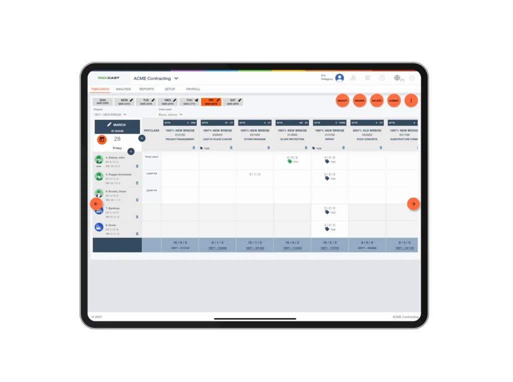 Riskcast Foreman & Superintendent Interface