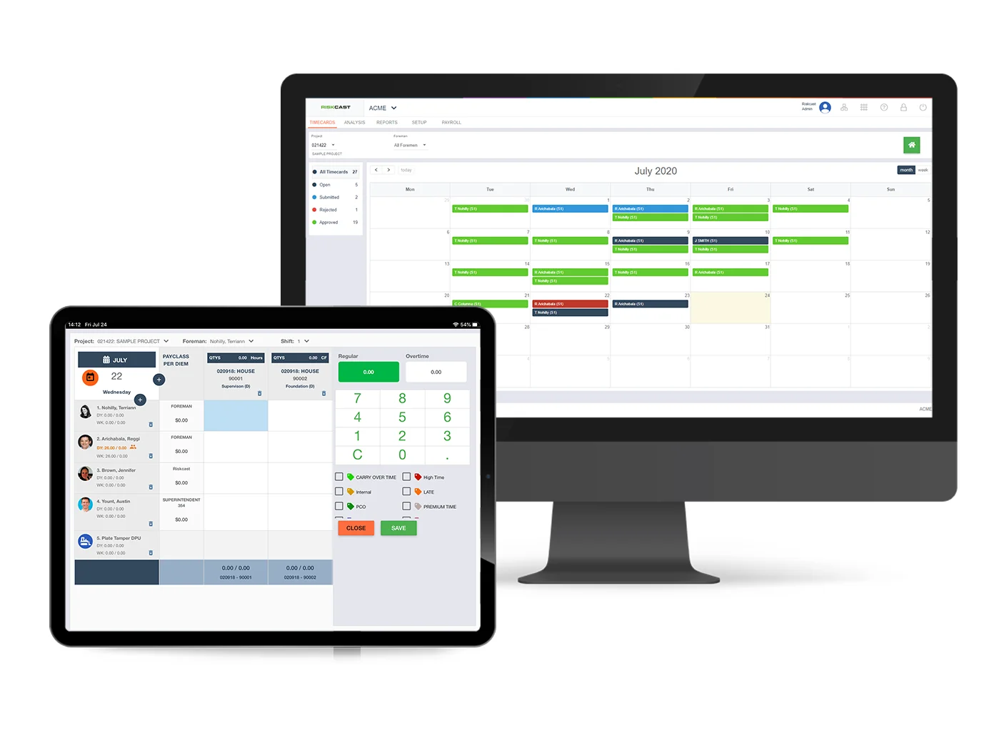 Riskcast Operations Technology Dashboard showing multi-device interface